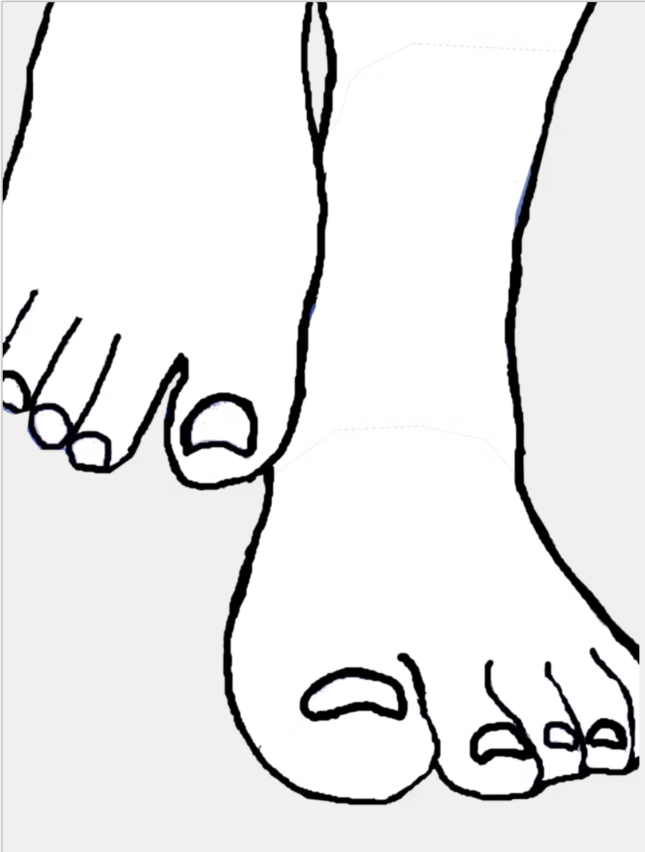 A line drawing of bare feet on the ground